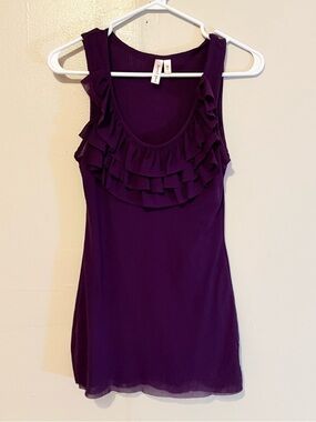 Sweet Pea by Stacy Frati Deep Purple Ruffle Scoop Neck Tank